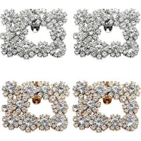 MIAO JIN 4Pcs Elegant Square Rhinestone Shoe Buckles Sparkling Crystal Wedding Shoe Clips Metal Shoe Clips Party Decoration Set （2sets