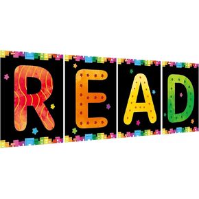 COCHIE Reading Posters for Classroom Decorations, Library Reading Corner Decor, Read Signs Poster Bulletin Board Set of 4, Pre-k Preschool Kindergarten Classroom Wall Decoration (Eucalyptus Leaves)