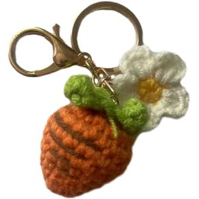 Handmade Crochet Fruit Keychain for Women,Strawberries Cherries Plush Keyring,Thread Key Rings for Bag Accessories
