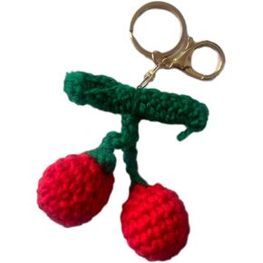 Handmade Crochet Fruit Keychain for Women,Strawberries Cherries Plush Keyring,Thread Key Rings for Bag Accessories