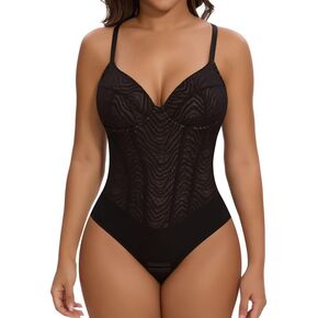 SHAPERIN Women's Deep V Corset Bodysuit Plunge Low Back Tummy Control Shapewear Backless Cami Thong Body Suits