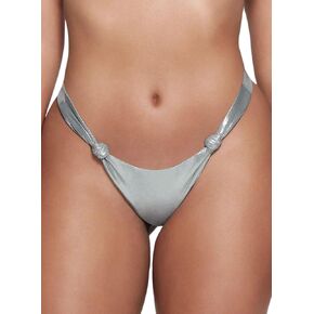 Women's Shiny Metallic Bikini Bottoms - Rave Outfit Knotted Cheeky Tange High Cut Thong Swimwear Festival Clubwear