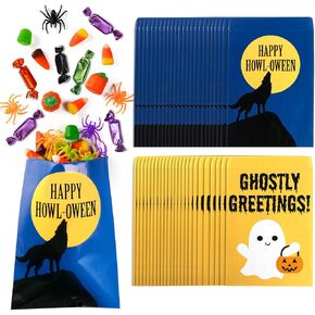 48-Pack Halloween Paper Treat Bags - 2 Spooky Designs (24 Each) - Perfect for Trick-or-Treaters, Parties, School Events - Goody Bags for Halloween Candy & Favors - Durable & Convenient, 5" x 7"
