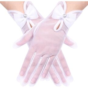 Women's Short Sheer Gloves Mesh Tulle Bow Pearl Gloves Wrist Length Wedding Opera Tea Party Gloves in Saudi Arabia