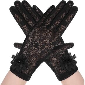 Bremorou Lady Lace Floral Gloves Women Short Lace Gloves Tea Party Gloves Bridal Wedding Gloves For Opera Halloween Cosplay