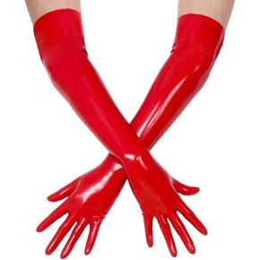 ABWL Fashion Red Long Latex Gloves for Women Men,Wet Look Natural Rubber Gloves Cosplay Costume Party Clubwear