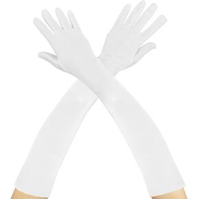 White Gloves Long White Gloves Long Flapper White Gloves Costume Long Satin Finger Fancy Gloves Opera Gloves Elbow Length Bridal Gloves for Women Girls Evening Party Dance Halloween