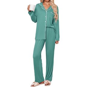 Ekouaer Womens Pajama Sets 2 Piece Long Sleeve Sleepwear Soft Button Down Pjs Lounge Set S-XXL
