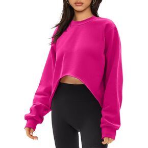 OSTAUG Womens Crewneck Sweatshirts Fleece Lined Cropped Long Sleeve Pullover Hoodies Fall Fashion Outfits 2024 Crop Tops