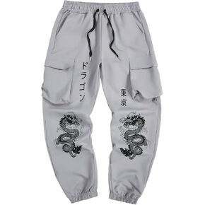 GORGLITTER Men's Y2K Japanese Pants Graphic Stacked Sweatpants Cargo Pants Streetwear