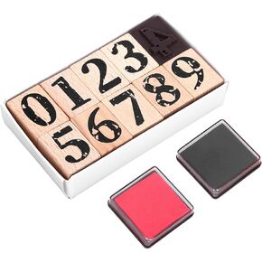 12 Pcs Number Stamps, Wooden Rubber Number Stamps 0-9 with 2-Color Stamp Pad, Large Ink Stamps Fabric Stamp Rubber Stamp Kit for DIY Art Craft Card Making Letters Diary Scrapbooking Calendar