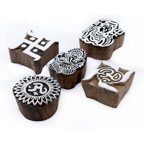 Hashcart Wooden Indian Traditional Design Printing Stamps/Blocks for Printing Saree Border/Dresses/Craft Card Making/Scrapbook/Clay Pottery (Set of 5) in Kuwait