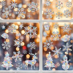 8 Sheets Christmas Window Clings Christmas Snowflake Window Stickers Waterproof Double-Sided Static Christmas Decorations Decals for Holiday Window Clings New Year Party Supplies (302Pcs)