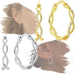 Sterling Silver Hoop Earrings Set for Women - Hypoallgenic Cubic Zirconia Loop Earrings Fashion Jewelry Gifts for Her Wife Mom for Christmas Birthday