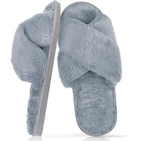 Slippers for Women,Fuzzy Memory Foam Slippers Cross Band Cozy Plush Home Slippers Fluffy Furry Open Toe House Shoes Indoor Outdoor Slide Slipper
