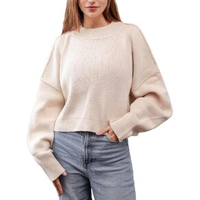 Lemon Girl Womens Oversized Fashionable Sweaters Crewneck Batwing Long Sleeve Loose Knit Pullover Tops