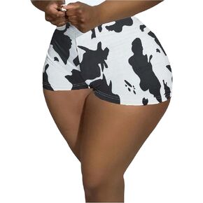 WDIRARA Women's Cow Print Elastic High Waist Shorts Stretch Skinny Shorts