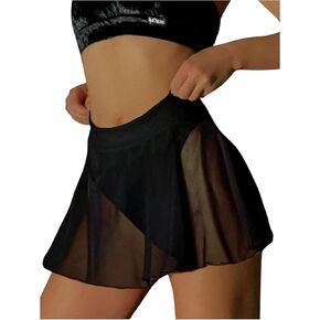 OYOANGLE Women's Ruffle Hem Sheer Mesh Mini Shorts Elastic High Waist Solid Skorts