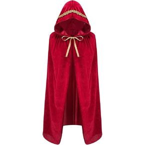 BXT Renaissance Lace Trim Hood Cloak Medieval Vampire Witch Vintage Cape Halloween Cosplay Costume for Adults Men Women
