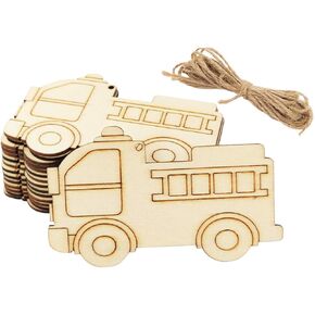 30 Pack 4 Inch Wood Fire Truck Cutouts Unfinished Wood Fire Truck Crafts Wooden Fire Truck Hanging Ornaments DIY Fire Truck Craft Gift Tags for Home Party Decoration