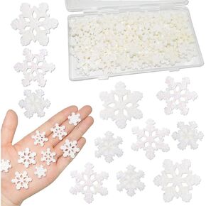 80 Pcs Mini Snowflake for Crafts - White Glitter Resin Small Christmas Embellishment Snow Shaped Buttons Craft Ornament Decoration with Storage Box for Winter Party DIY Home Table Decor, 3 Sizes