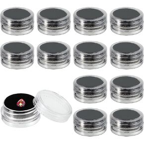 Giantree 12 Pcs Small Loose Diamond Gemstone Display Box, Round Jewelry Show Box Plastic Gemstone Case Container Holder with Clear Top Lids and Sponge