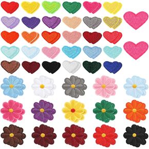 92 Pcs Flower Iron on Patches Heart Applique Patches Cute Daisy Flower Embroidery Patches Floral Clothing Repair Applique Colorful DIY Patches Applique for Clothing Jackets Jeans Pants Backpacks