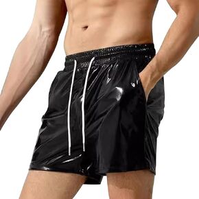 Mens Metallic Shorts 5.5 in Inseam Drawstrang Rave Shorts with Pocket