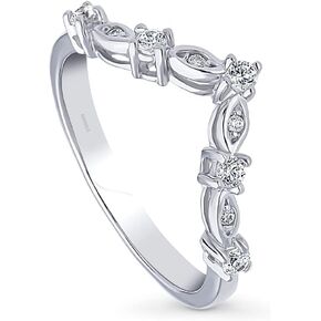 BERRICLE Sterling Silver Wishbone Wedding Rings Cubic Zirconia CZ Chevron Curved Band for Women, Rhodium Plated Size 4-10