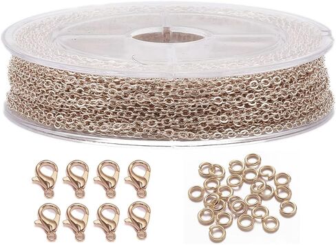 1 Roll 40Ft 2.2X1.7Mm Cable Link Chain with Lobster Clasps Jump Rings for Necklace Earrings Bracelets Jewelry Making Art Craft (KC Gold) in Saudi Arabia