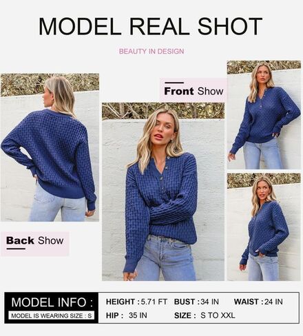 Dokotoo Womens Sweaters 2024 Casual Long Sleeve V Neck Textured Button Fall Sweater Loose Fit Pullover Jumper Tops in Saudi Arabia