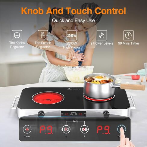 VBGK Electric Ceramic Cooktop, Electric Stove Top with Touch Control, 9 Power Levels, Kids Lock & Timer, Hot Surface Indicator, Overheat Protection,110V induction cooktop in Saudi Arabia