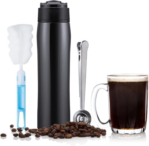Portable French Press Car-Go Coffee Maker Vacuum Insulated Travel Coffee Mug Cup, Hot/Cold Brew Coffee Press With Unique Filter Stainless Steel Tea Maker Coffee Pot Outdoor Camping Bottle, 320ml/11oz in Kuwait