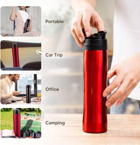 Portable French Press Car-Go Coffee Maker Vacuum Insulated Travel Coffee Mug Cup, Hot/Cold Brew Coffee Press With Unique Filter Stainless Steel Tea Maker Coffee Pot Outdoor Camping Bottle, 320ml/11oz in Kuwait