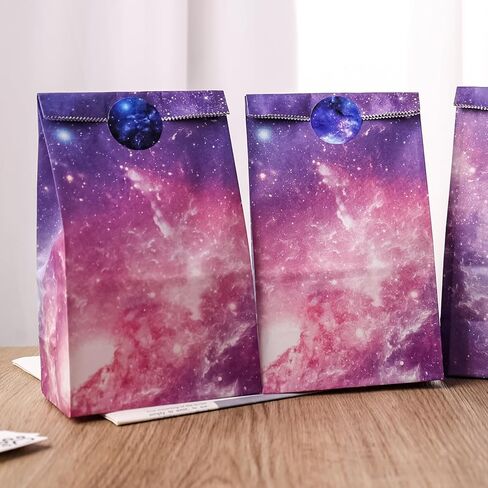 24 قطعة من أكياس الهدايا الورقية لحفلات جالاكسي من جوهاوس، أكياس هدايا ورقية للمكافآت الورقية مع ملصقات وحقائب هدايا جالاكسي للأطفال في أعياد الميلاد ومستلزمات حفلات المجرة in Kuwait