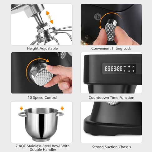 ZACME Commercial Stand Mixer 8.4QT 800W for big family, Kitchen Electric Mixer Metal Food Mixer with Stainless Steel Bowl Dough Hook and Beater with Smart LCD Timer Display and Tilt-Head Design in Saudi Arabia
