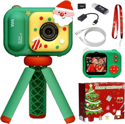 Christmas Kids Camera with Tripod, Santa Digital Camera, Video, Games, Xmas Gift for Boys Girls Age 3-12, New Year for Toddler, Children in Saudi Arabia