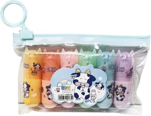 6 Pcs Mini Highlighters Pens Cute Cow Highlighter Markers Assorted Colors Highlighters Small Cartoon Highlighter Pens (Colored Cows) in Saudi Arabia