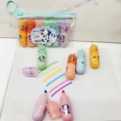 6 Pcs Mini Highlighters Pens Cute Cow Highlighter Markers Assorted Colors Highlighters Small Cartoon Highlighter Pens (Colored Cows) in Saudi Arabia