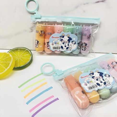 6 Pcs Mini Highlighters Pens Cute Cow Highlighter Markers Assorted Colors Highlighters Small Cartoon Highlighter Pens (Colored Cows) in Saudi Arabia