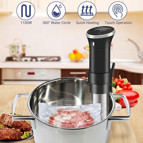 Fityou Sous Vide Cooker 1100W, Thermal Immersion Circulator with Recipe and Adjustable Clamp, Sous Vide Heater with Accurate Temperature & Digital Timer, Ultra Quiet Stainless Steel in Kuwait