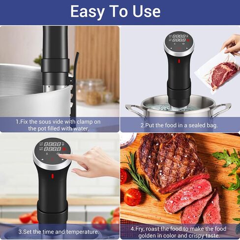 Fityou Sous Vide Cooker 1100W, Thermal Immersion Circulator with Recipe and Adjustable Clamp, Sous Vide Heater with Accurate Temperature & Digital Timer, Ultra Quiet Stainless Steel in Kuwait