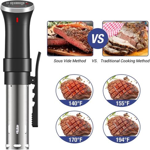 Fityou Sous Vide Cooker 1100W, Thermal Immersion Circulator with Recipe and Adjustable Clamp, Sous Vide Heater with Accurate Temperature & Digital Timer, Ultra Quiet Stainless Steel in Kuwait
