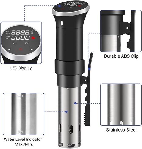 Fityou Sous Vide Cooker 1100W, Thermal Immersion Circulator with Recipe and Adjustable Clamp, Sous Vide Heater with Accurate Temperature & Digital Timer, Ultra Quiet Stainless Steel in Kuwait