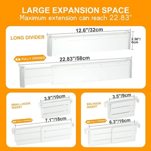 HiYZ Expandable Drawer Dividers, Large Kitchen Utensils Drawer Divider, 2.36" High Adjustable Drawer Organizers Separators for Clothing,Kitchen Utensils,Tools,8 Long Dividers(12.6"-22.8") in Saudi Arabia