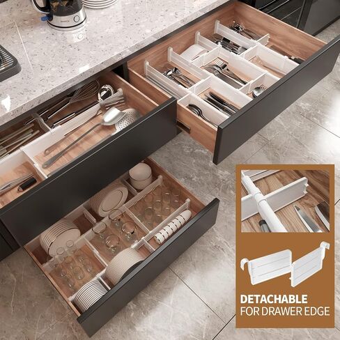 HiYZ Expandable Drawer Dividers, Large Kitchen Utensils Drawer Divider, 2.36" High Adjustable Drawer Organizers Separators for Clothing,Kitchen Utensils,Tools,8 Long Dividers(12.6"-22.8") in Saudi Arabia