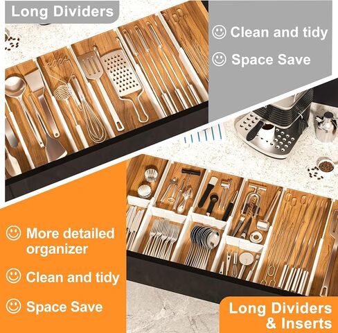 HiYZ Expandable Drawer Dividers, Large Kitchen Utensils Drawer Divider, 2.36" High Adjustable Drawer Organizers Separators for Clothing,Kitchen Utensils,Tools,8 Long Dividers(12.6"-22.8") in Saudi Arabia