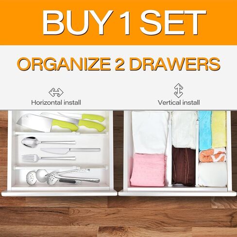 HiYZ Expandable Drawer Dividers, Large Kitchen Utensils Drawer Divider, 2.36" High Adjustable Drawer Organizers Separators for Clothing,Kitchen Utensils,Tools,8 Long Dividers(12.6"-22.8") in Saudi Arabia