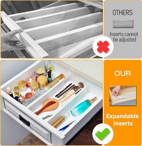 HiYZ Expandable Drawer Dividers, Large Kitchen Utensils Drawer Divider, 2.36" High Adjustable Drawer Organizers Separators for Clothing,Kitchen Utensils,Tools,8 Long Dividers(12.6"-22.8") in Saudi Arabia