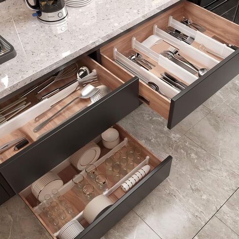 HiYZ Expandable Drawer Dividers, Large Kitchen Utensils Drawer Divider, 2.36" High Adjustable Drawer Organizers Separators for Clothing,Kitchen Utensils,Tools,8 Long Dividers(12.6"-22.8") in Saudi Arabia